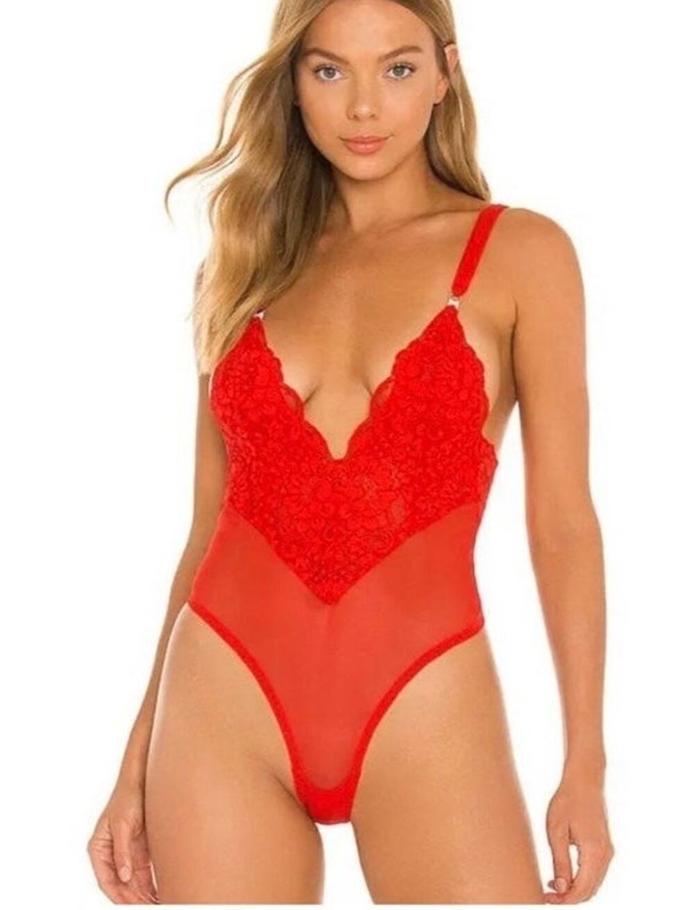 We are HAH NEW Medium Cheap and Cheerful Deep V Bodysuit Blood Orange NWT